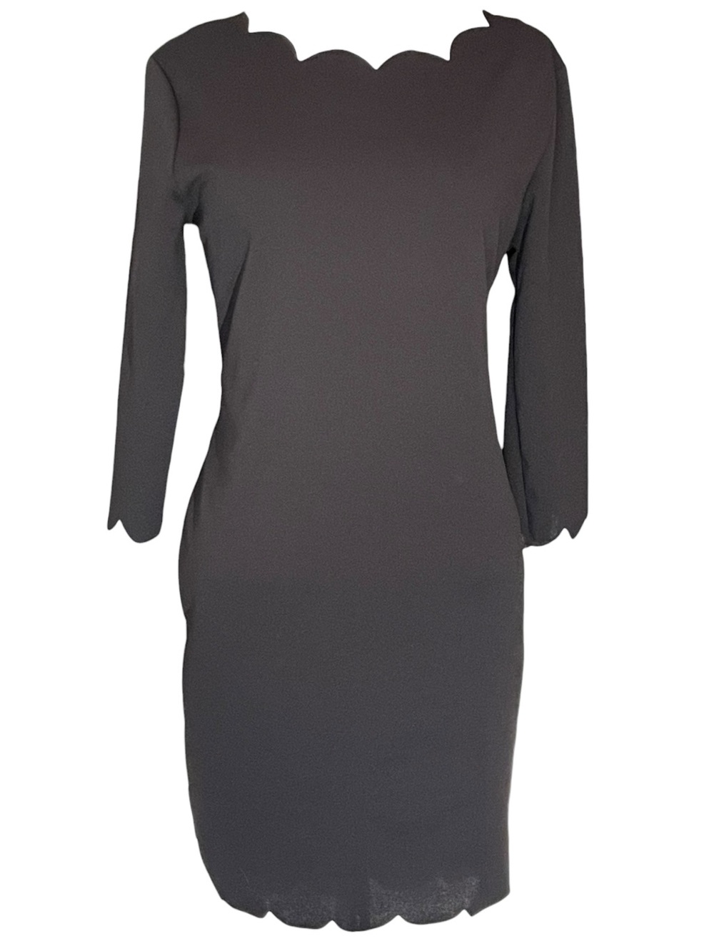 IVORY Vintage Little Black Dress Laser Cut Scallop -Edge Black Shift Women Small